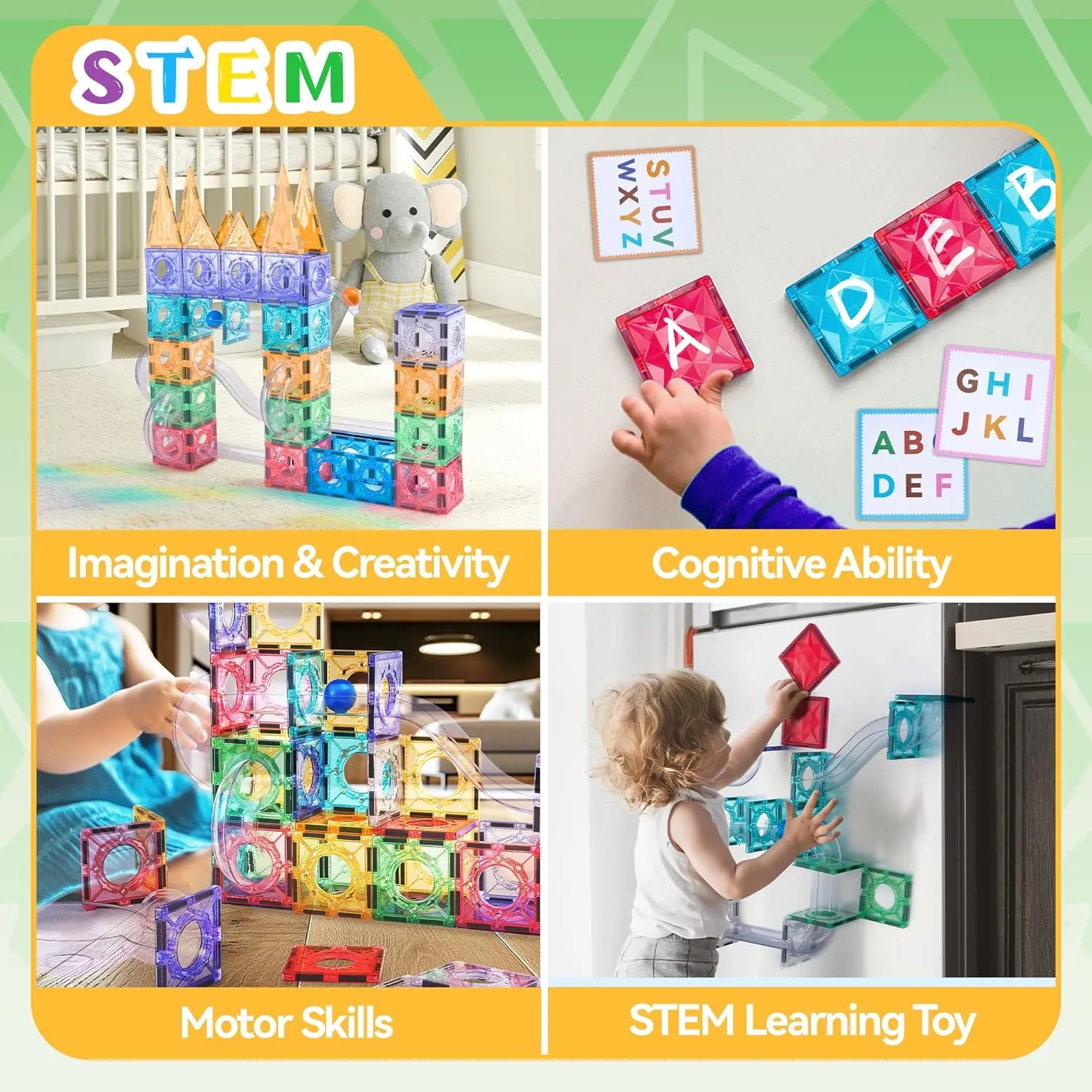 171 PCS Magnetic Tiles and Marble Run Set, Magnet Building Race Track Toys with Learning Card and Storage Bag for Kids, STEM Educational Blocks for Boys Girls Ages 3 4 5 6 7 8  Birthday Gifts