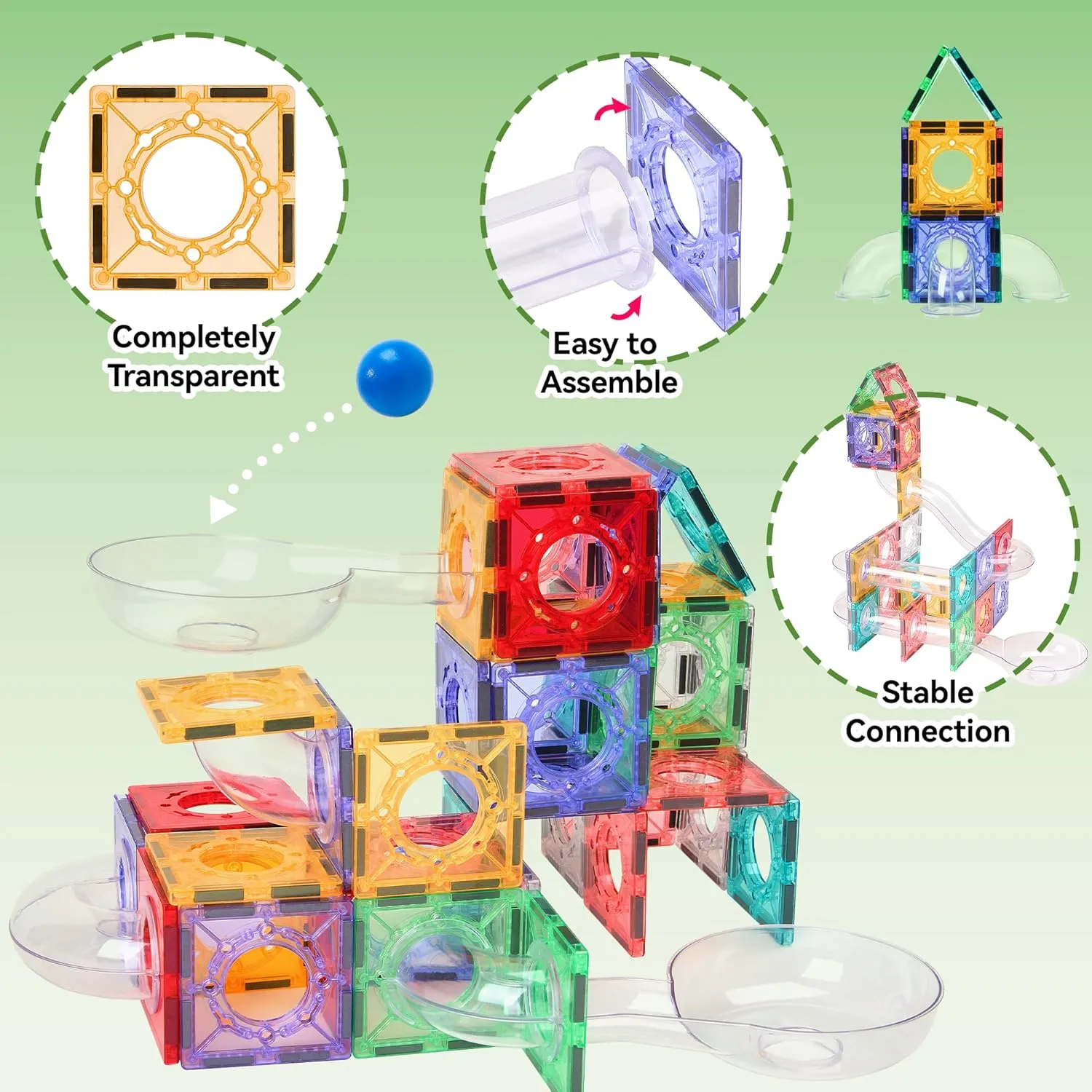 171 PCS Magnetic Tiles and Marble Run Set, Magnet Building Race Track Toys with Learning Card and Storage Bag for Kids, STEM Educational Blocks for Boys Girls Ages 3 4 5 6 7 8  Birthday Gifts