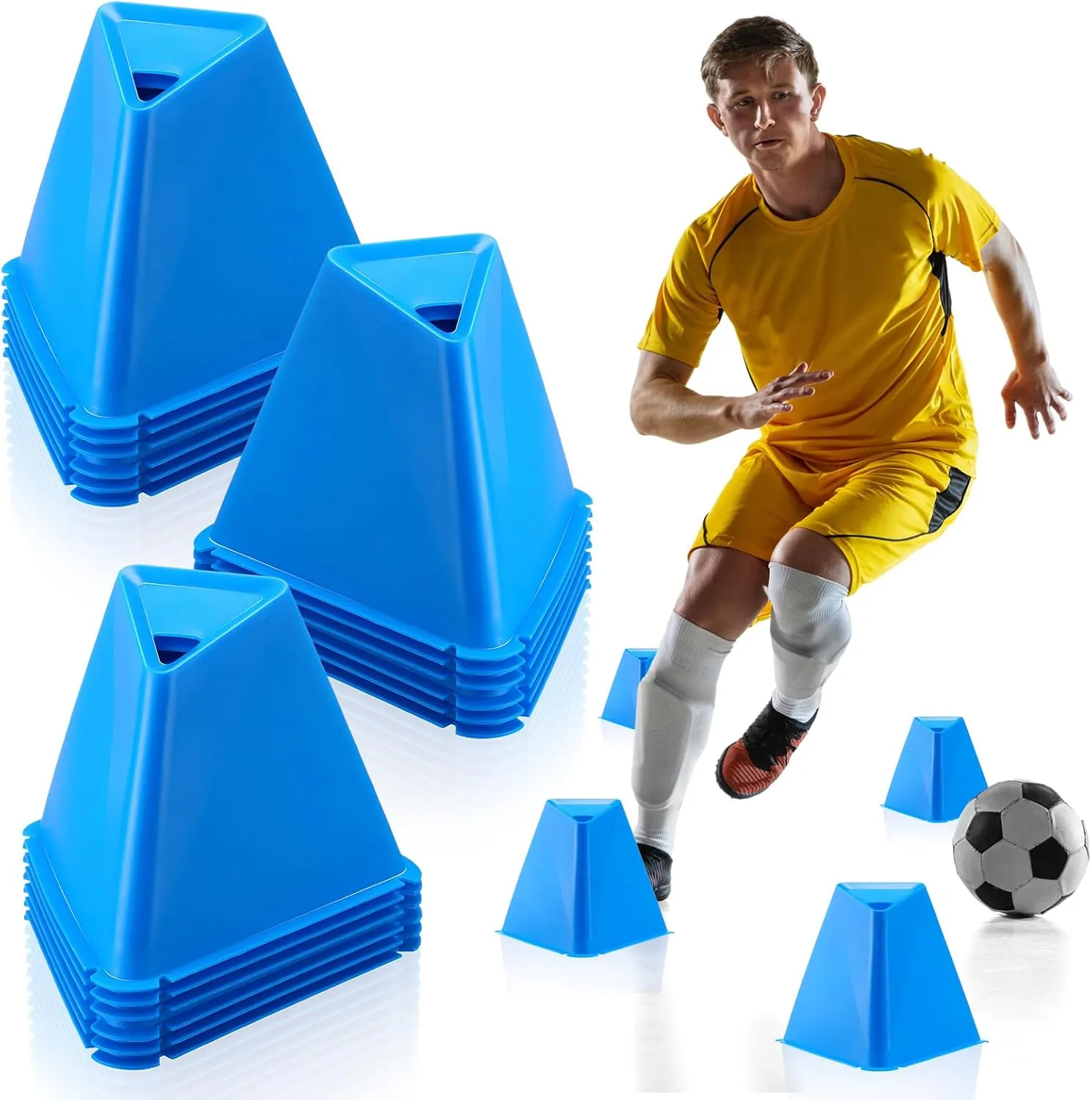 18 Pack 6" Jumbo Disc Soccer Cones Giant Triangular Plastic Agility Sports Cones Training Equipment for Soccer Football Basketball Practice Drills Outdoor Event Games