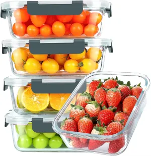 30 oz 5 Pack Glass Meal Prep Containers, Glass Storage Containers with Lids - Dishwahser, Microwave, Oven and Freezer Safe