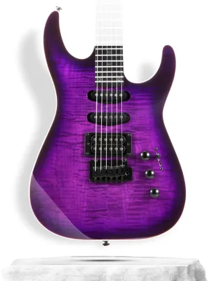 39" Solid Body Electric Guitar: Electric Guitar Kit with Bone Nut, Full Size 6 String Guitars with 24 Frets, Poplar Body AAA Flame Maple Top, Guitarra Electrica with HSS Ceramic Pickup,Purple