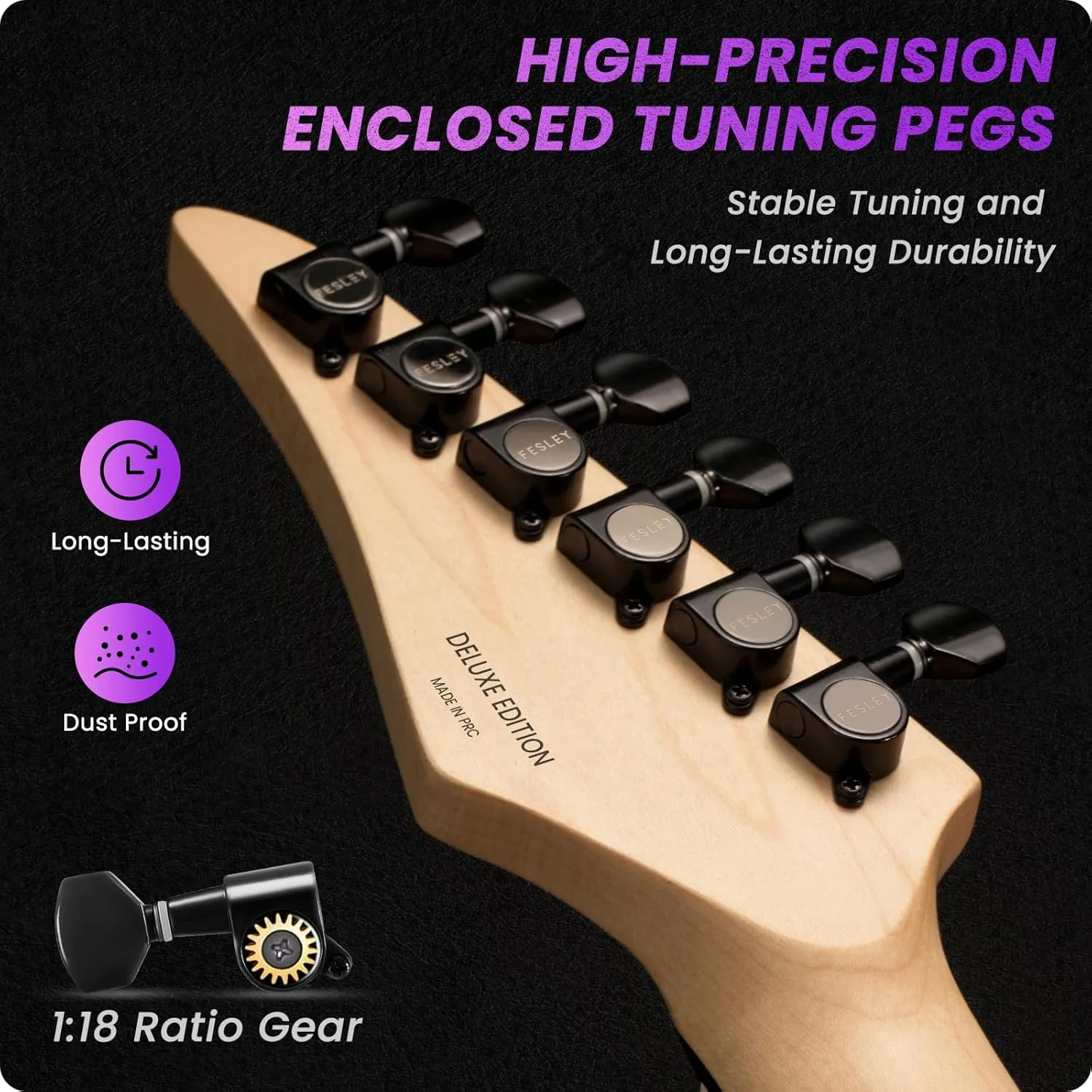 39" Solid Body Electric Guitar: Electric Guitar Kit with Bone Nut, Full Size 6 String Guitars with 24 Frets, Poplar Body AAA Flame Maple Top, Guitarra Electrica with HSS Ceramic Pickup,Purple