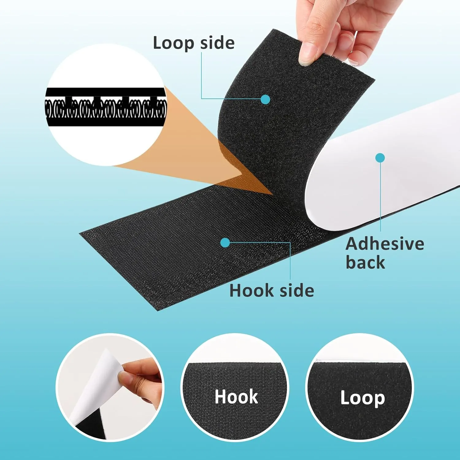 4.4''×16.5 Feet Black Heavy Duty Hook and Loop Tape Adhesive, Keep Couch Cushions from Sliding or Blowing at Outdoor, Picture Wall Hanging, No Punching Wall Mounting, Keep Your Carpet Rugs in Place