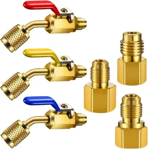6 Pieces Air Conditioning Refrigerant Angled Compact Ball Valve for R410A R134A R12 R22 AC HVAC Refrigerant Tank Adapter 6014 Vacuum Pump Adapter, air Conditioning Refrigerant Valve Adapter