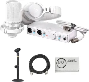 Arturia Minifuse Recording Pack | White Bundle with 20ft XLR Microphone Cable   Microphone Desktop Stand   Microfiber Cleaning Cloth (4 Items)