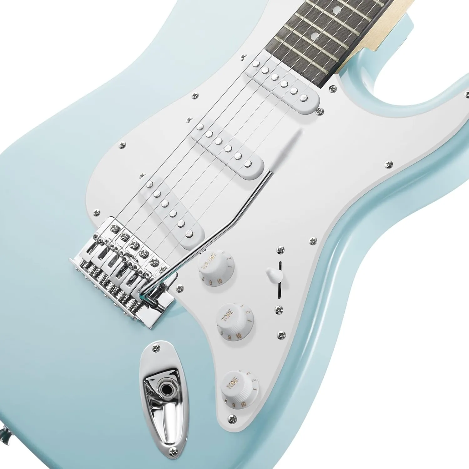 Ashthorpe 39-Inch Electric Guitar (Light Blue-Silver), Full-Size Guitar Kit with Padded Gig Bag, Tremolo Bar, Strap, Strings, Cable, Cloth, Picks