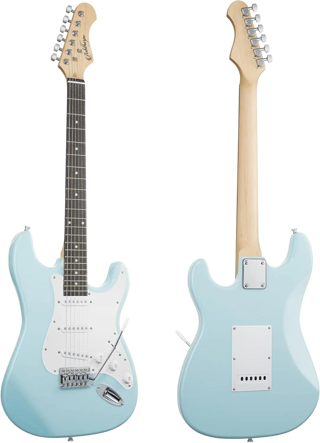 Ashthorpe 39-Inch Electric Guitar (Light Blue-Silver), Full-Size Guitar Kit with Padded Gig Bag, Tremolo Bar, Strap, Strings, Cable, Cloth, Picks
