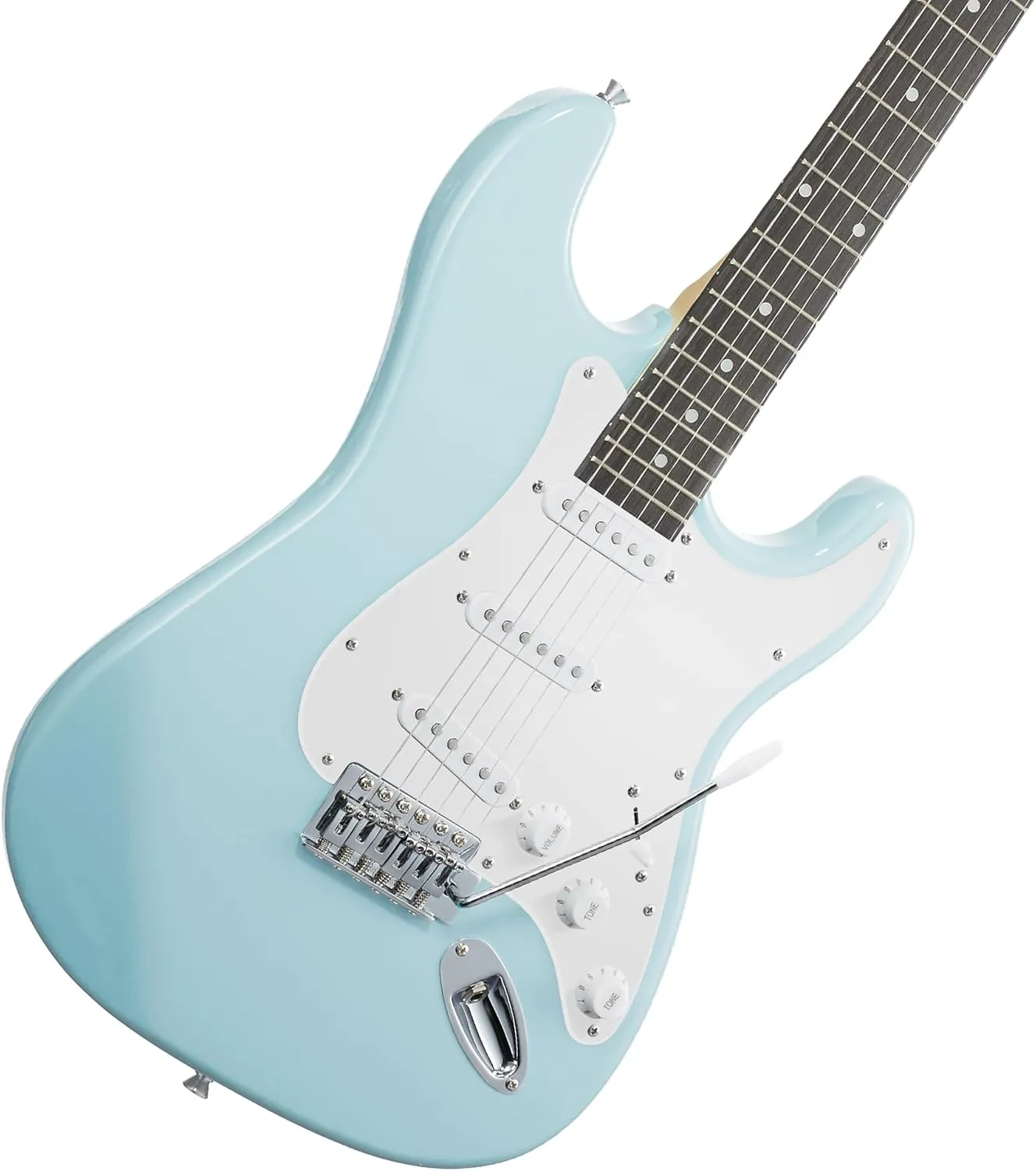 Ashthorpe 39-Inch Electric Guitar (Light Blue-Silver), Full-Size Guitar Kit with Padded Gig Bag, Tremolo Bar, Strap, Strings, Cable, Cloth, Picks