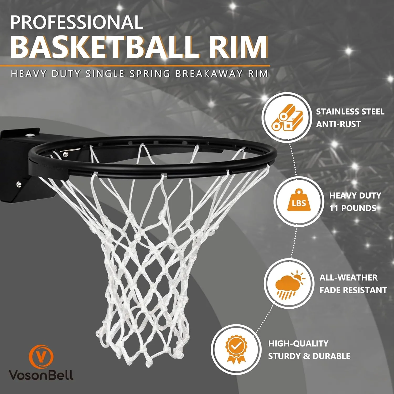 Basketball Rim Replacement, Single-Spring Breakaway Basketball Rim Outdoor Indoor, Universal 18 Inch Heavy Duty Basketball Hoop Rim and Net
