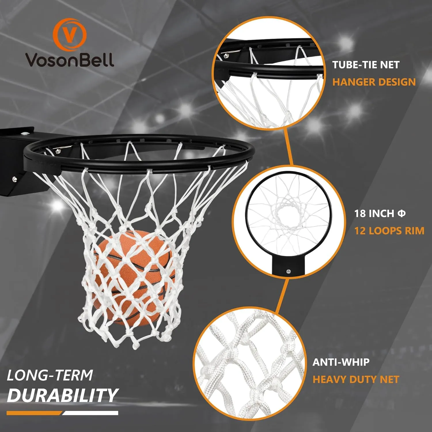 Basketball Rim Replacement, Single-Spring Breakaway Basketball Rim Outdoor Indoor, Universal 18 Inch Heavy Duty Basketball Hoop Rim and Net