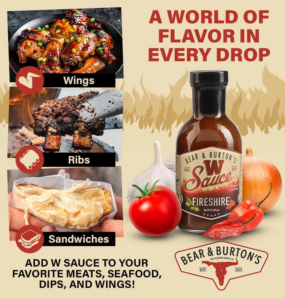 Bear and Burtons W Sauce Fireshire | Spicy Worcestershire Sauce for Bold Flavors | Perfect Steak Marinade and Dressing Add-In | 12 Oz - Pack of 2