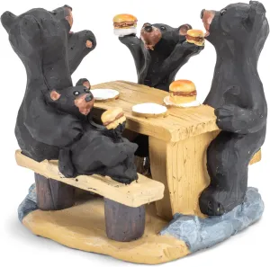 Bear Family Having A Picnic Natural Black 5 x 4.5 Resin Stone Figurine