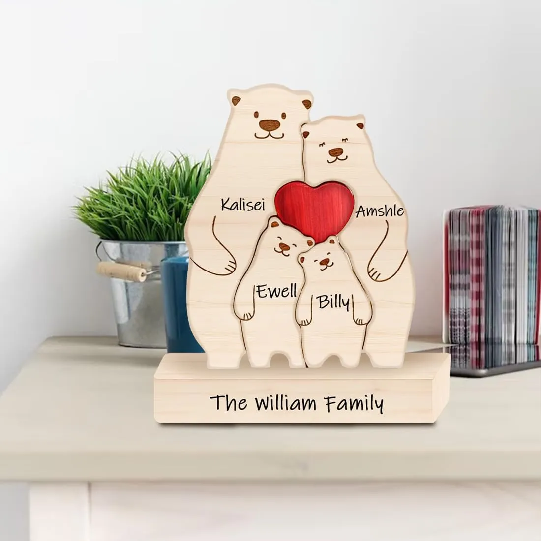 Bear Family Wooden Puzzle Decorative Signs, Bear Family Theme Art Puzzle Family Name Sculpture Wooden Sculpture, Mom Parents Home Decor Mothers Day Housewarming Gifts (Family of 3)