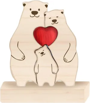 Bear Family Wooden Puzzle Decorative Signs, Bear Family Theme Art Puzzle Family Name Sculpture Wooden Sculpture, Mom Parents Home Decor Mothers Day Housewarming Gifts (Family of 3)
