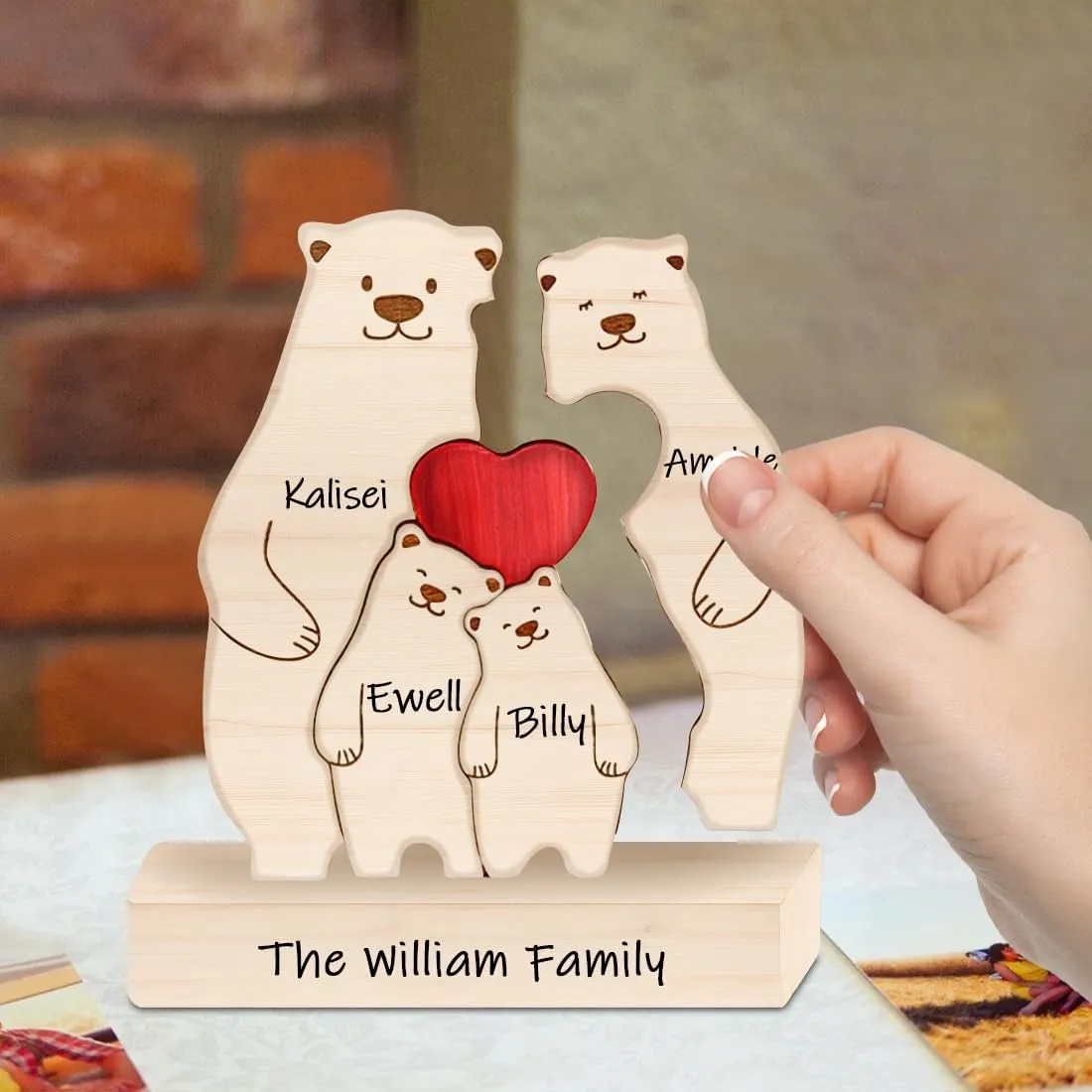 Bear Family Wooden Puzzle Decorative Signs, Bear Family Theme Art Puzzle Family Name Sculpture Wooden Sculpture, Mom Parents Home Decor Mothers Day Housewarming Gifts (Family of 3)