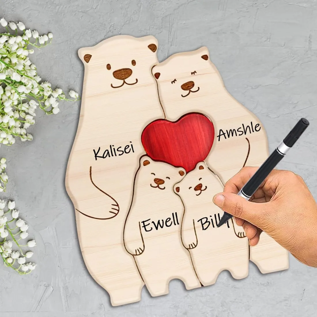 Bear Family Wooden Puzzle Decorative Signs, Bear Family Theme Art Puzzle Family Name Sculpture Wooden Sculpture, Mom Parents Home Decor Mothers Day Housewarming Gifts (Family of 3)