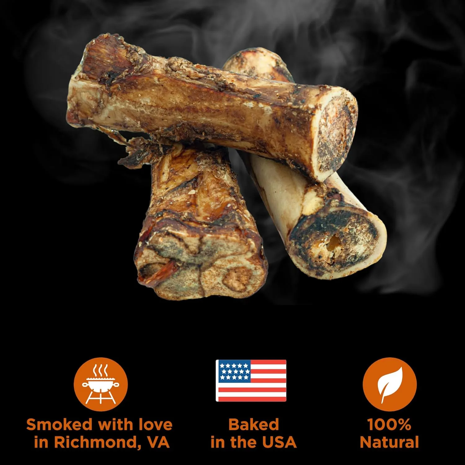 Best Bully Sticks Hickory Smoked Marrow Bones - 3 Count (Pack of 1) - No Additives, Long-Lasting, Great for Large Breeds