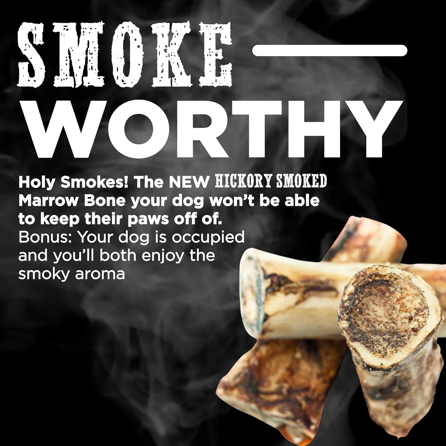 Best Bully Sticks Hickory Smoked Marrow Bones - 3 Count (Pack of 1) - No Additives, Long-Lasting, Great for Large Breeds
