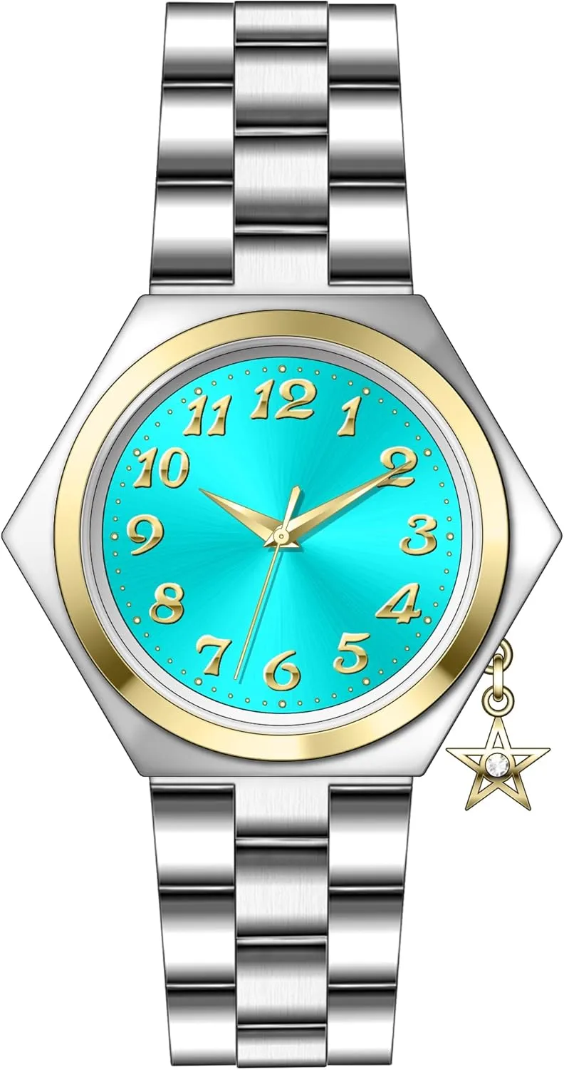 Bisley Women Shaped Watch with Star Charm Arabic Number Easy to Read Metal Bracelet with Magnetic Clasp Watch for Small Wrist