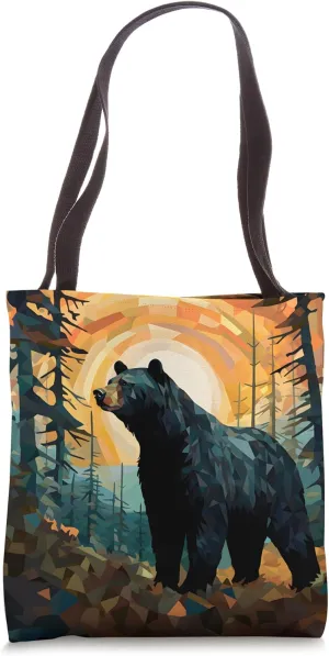 Black Bear Mosaic Retro Spirit Animal Tote Bag