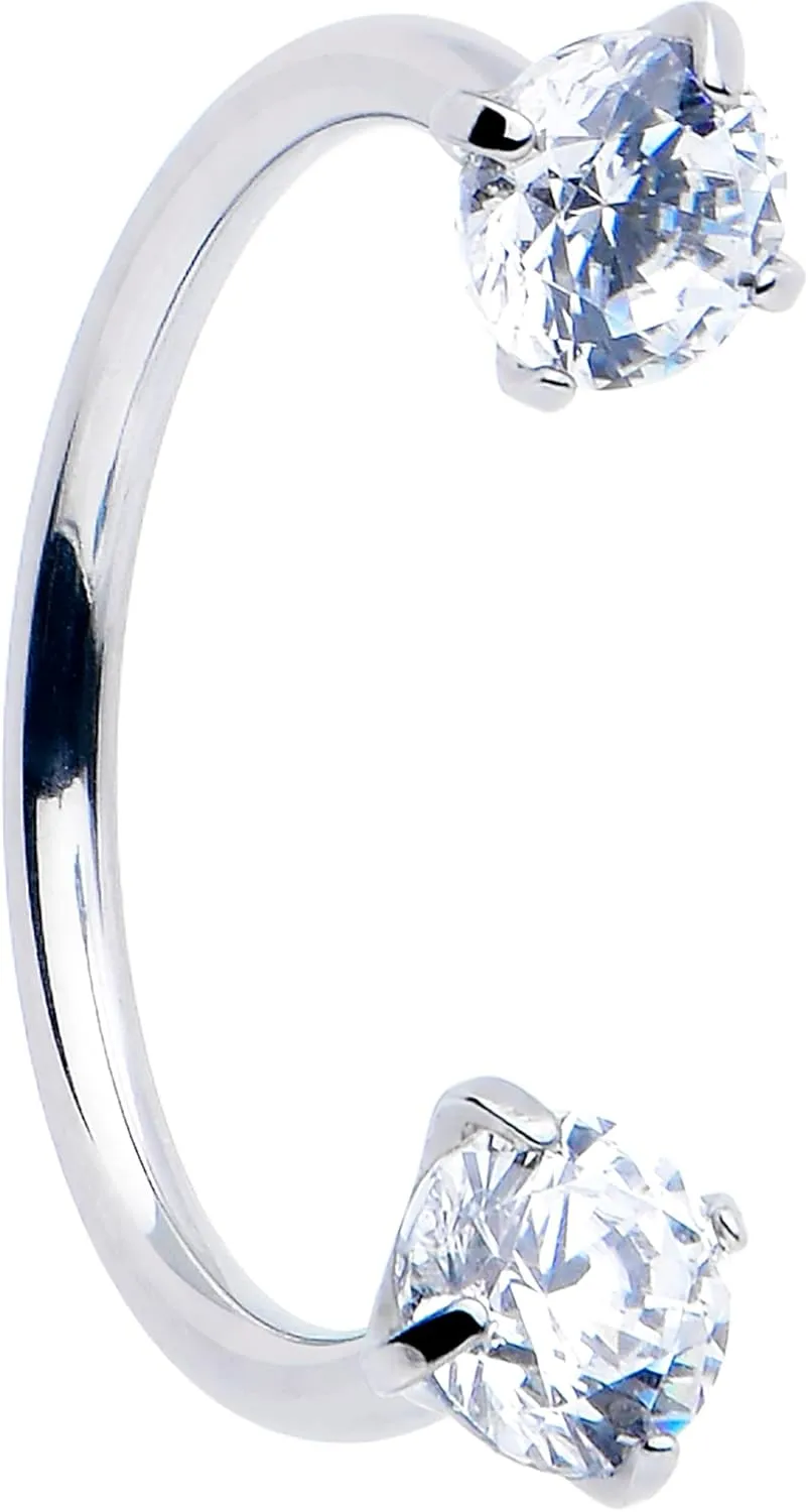 Body Candy Double Gem Titanium Horseshoe Nose Ring - Internally Threaded Solid Titanium CZ Horseshoe Nose Hoop