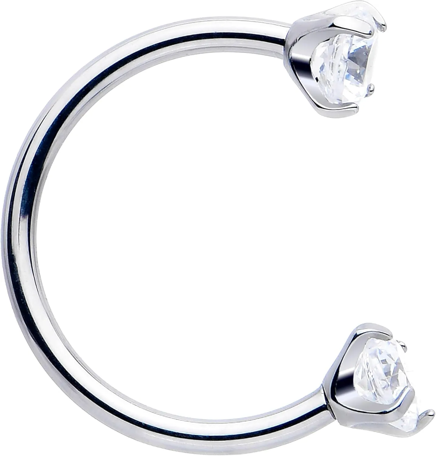 Body Candy Double Gem Titanium Horseshoe Nose Ring - Internally Threaded Solid Titanium CZ Horseshoe Nose Hoop