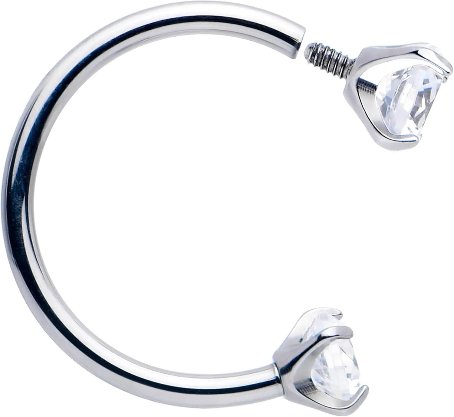 Body Candy Double Gem Titanium Horseshoe Nose Ring - Internally Threaded Solid Titanium CZ Horseshoe Nose Hoop