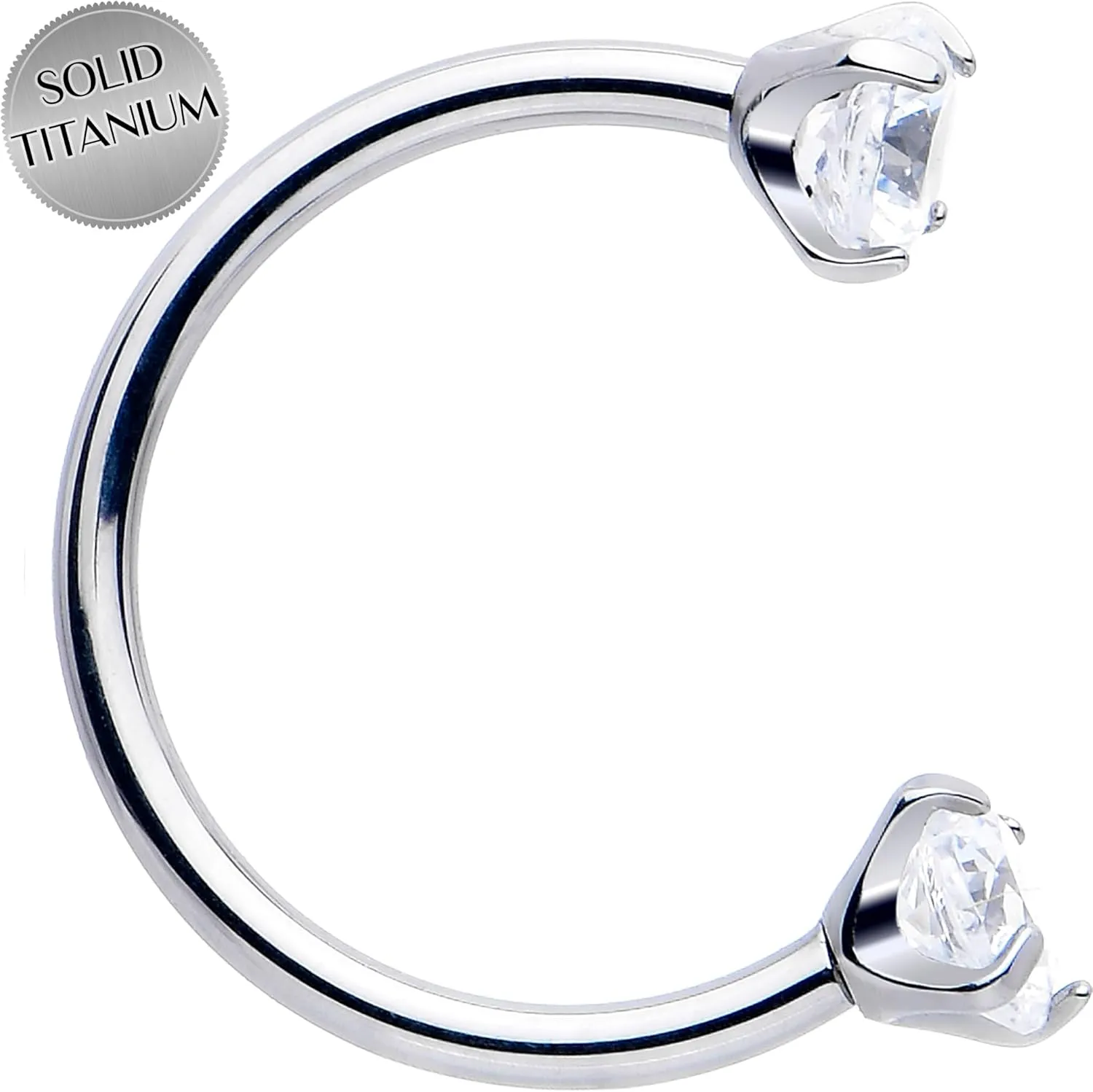 Body Candy Double Gem Titanium Horseshoe Nose Ring - Internally Threaded Solid Titanium CZ Horseshoe Nose Hoop