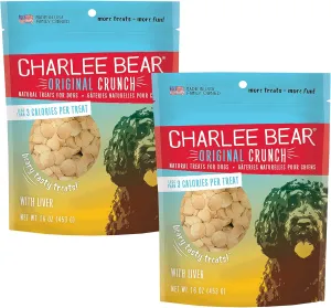 Charlee Bear Original Crunch with Liver Dog Treats, 16 oz (2-Pack) - Made in the USA Natural Training Treats for Dogs