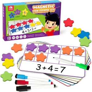 Coogam Magnetic Ten-Frame Set, Math Manipulative EVA Number Counting Games, Montessori Educational Toy Gift for Kindergarten Classroom Kids 3 4 5 Year Old