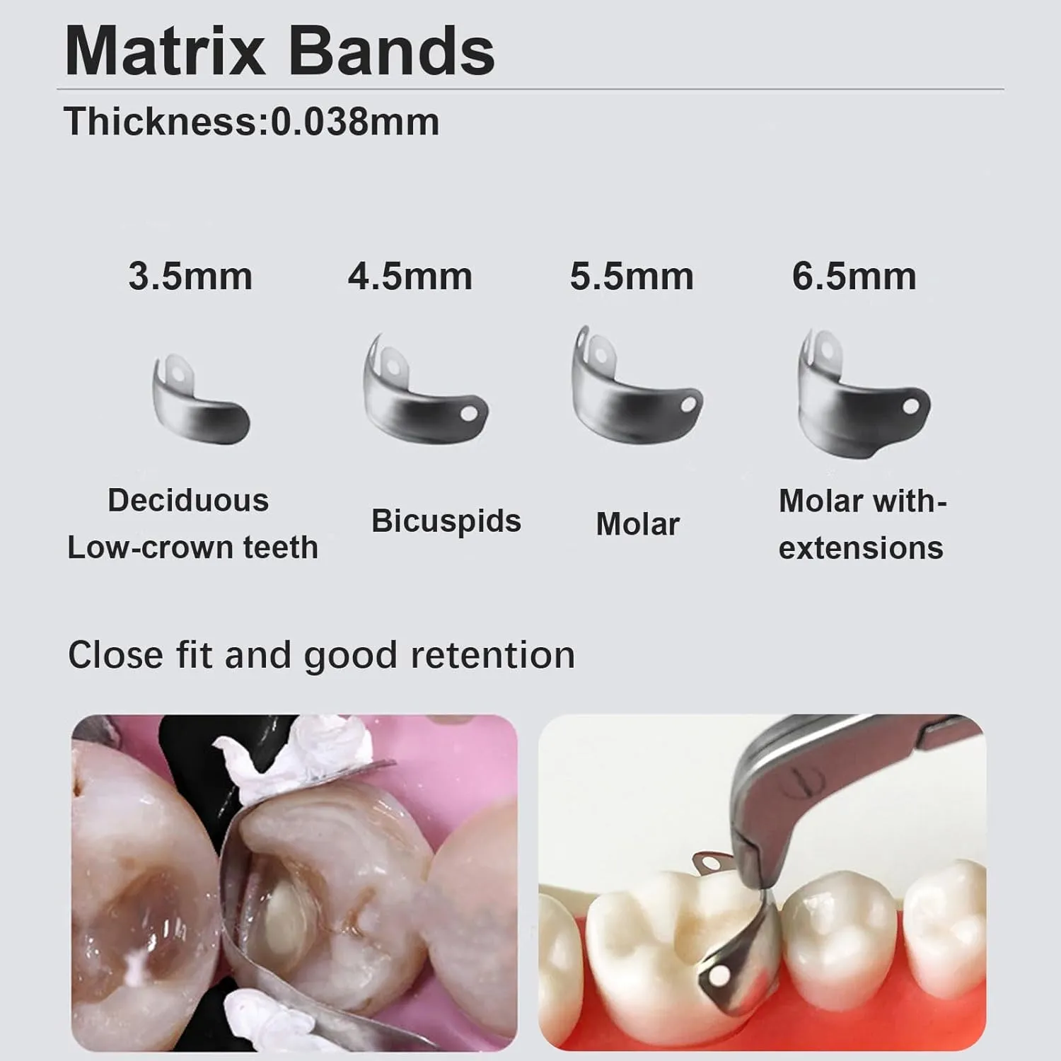Dental Sectional Matrix System Dental Matrix Ring and Band Set, Dental Sectional Matrix Bands Ring, Dental Clip Clamp Ring, Matrix Bands for Dental Restorations.-6.5mm50pcs