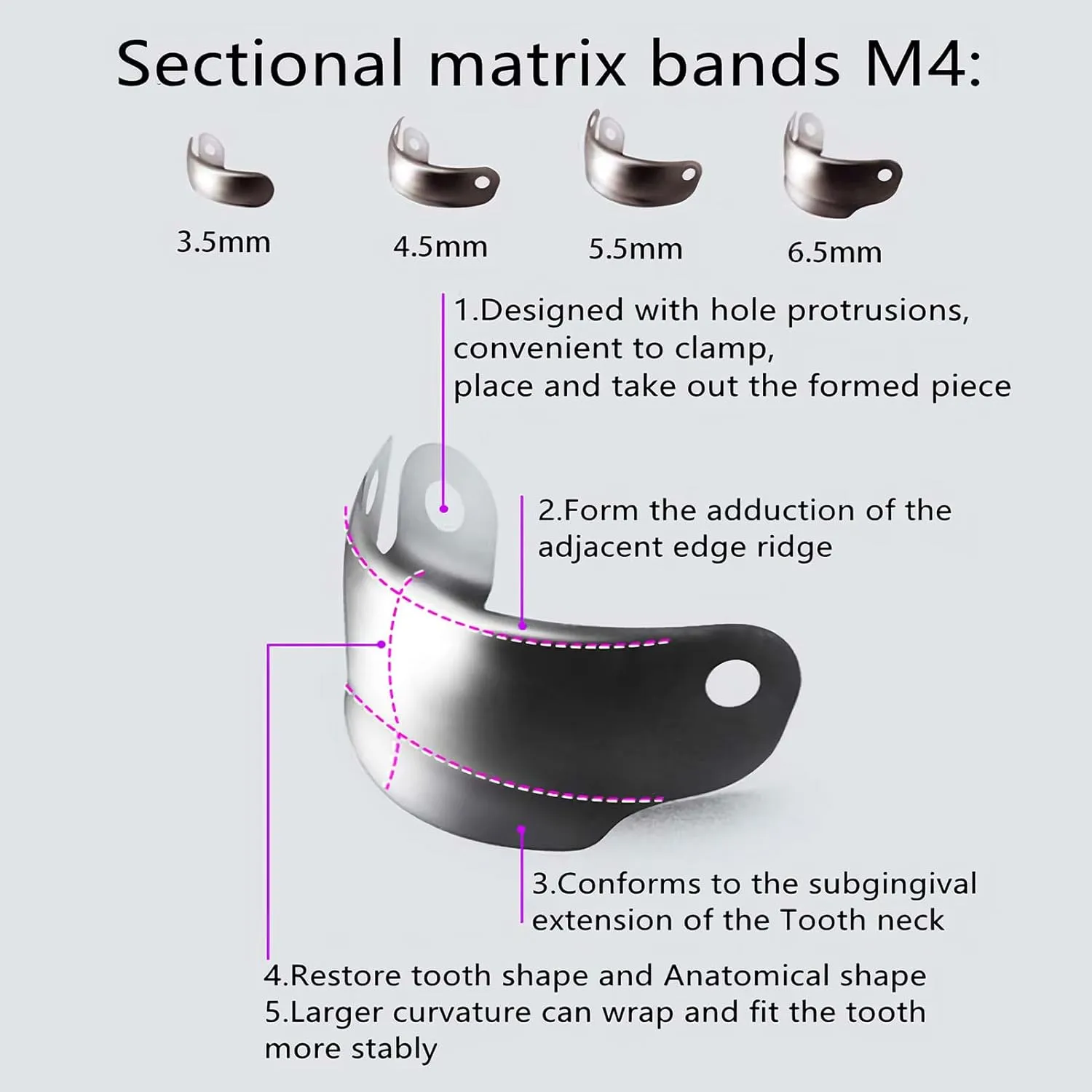 Dental Sectional Matrix System Dental Matrix Ring and Band Set, Dental Sectional Matrix Bands Ring, Dental Clip Clamp Ring, Matrix Bands for Dental Restorations.-6.5mm50pcs