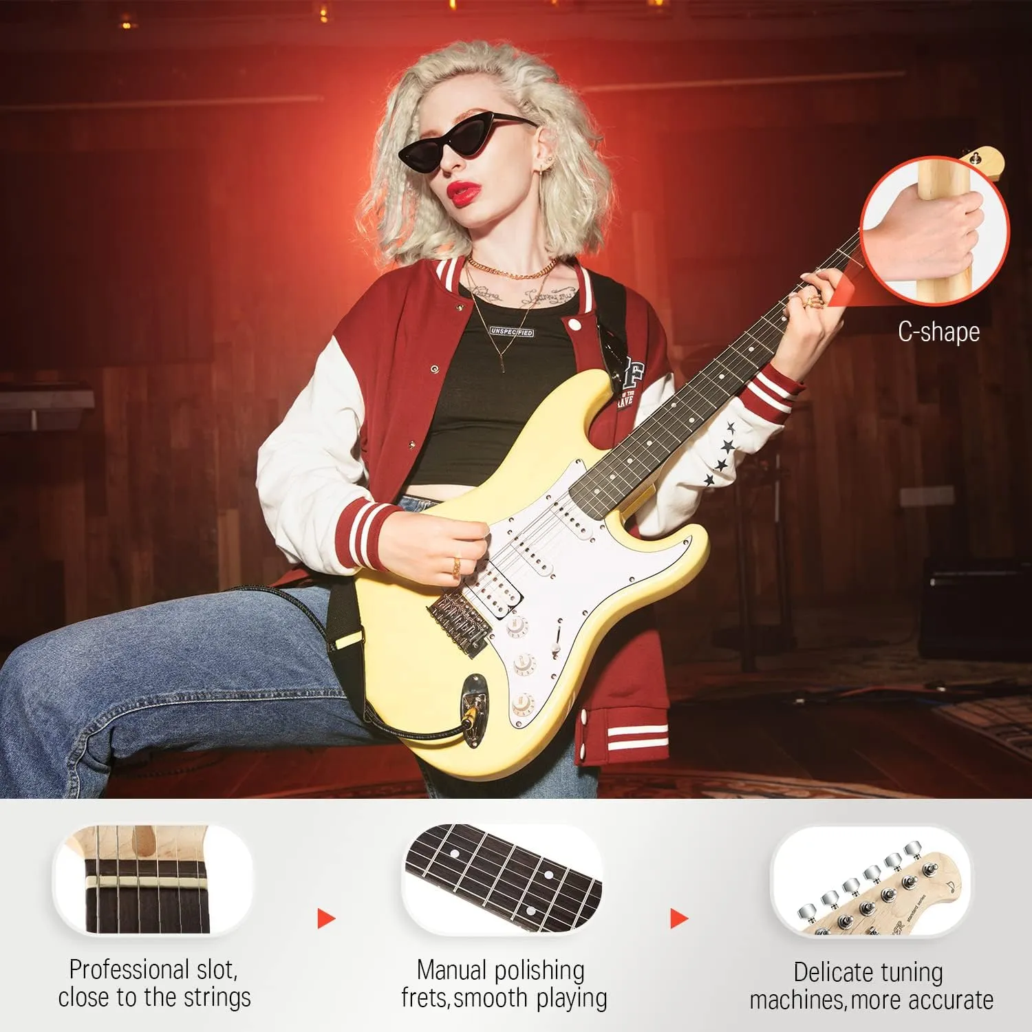 Donner 39-Inch Electric Guitar Starter Kit - Yellow, with Amp, Bag, Tuner, Capo, Strap, Strings, Cable, Picks