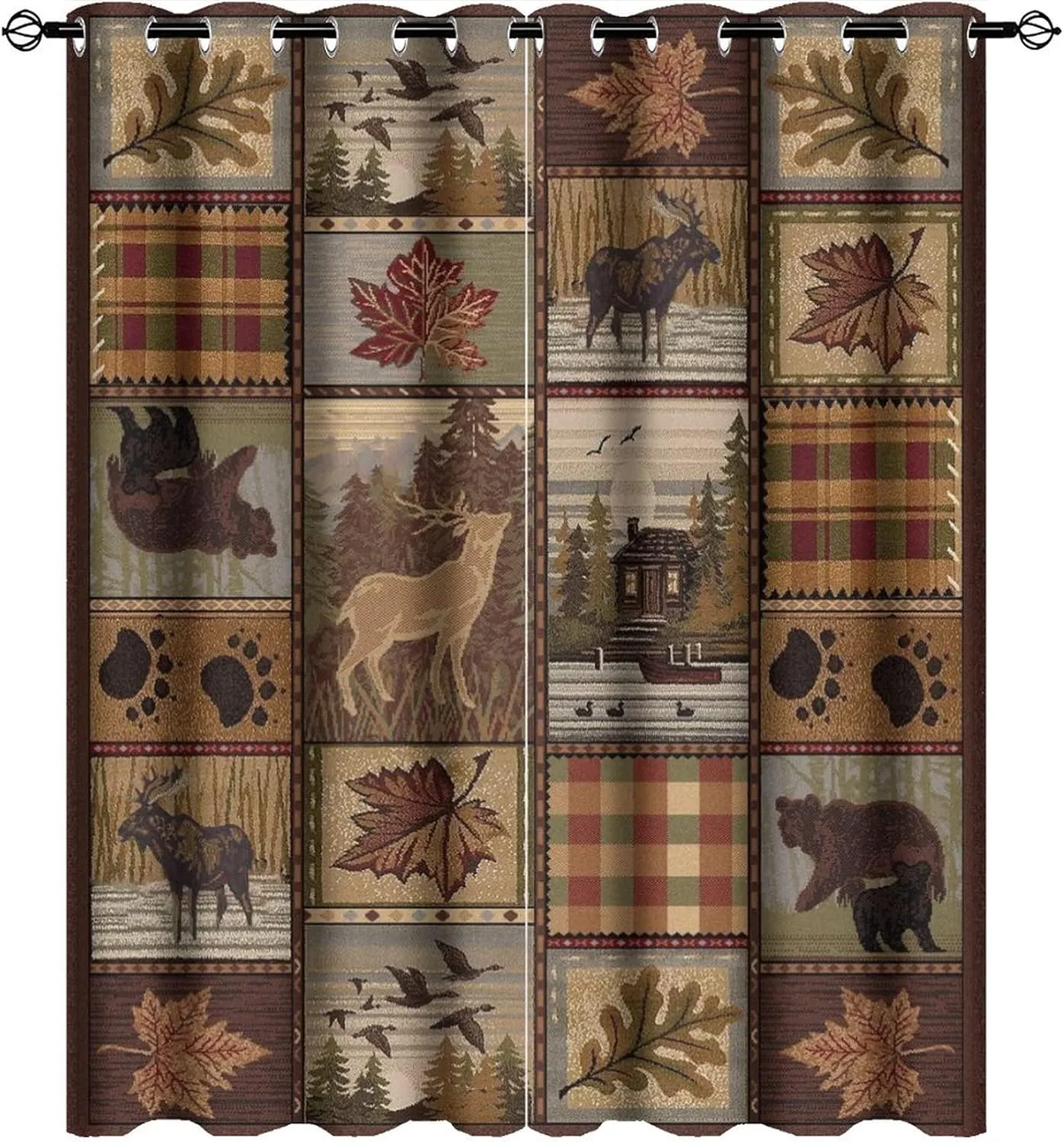 Farmhouse Bear Moose Deer Room Darkening Blackout Window Curtains with Grommets,Country Style Vintage Retro Rustic Lodge Energy Efficient Window Treatment for Living Room 2 Panels 45L x 21W