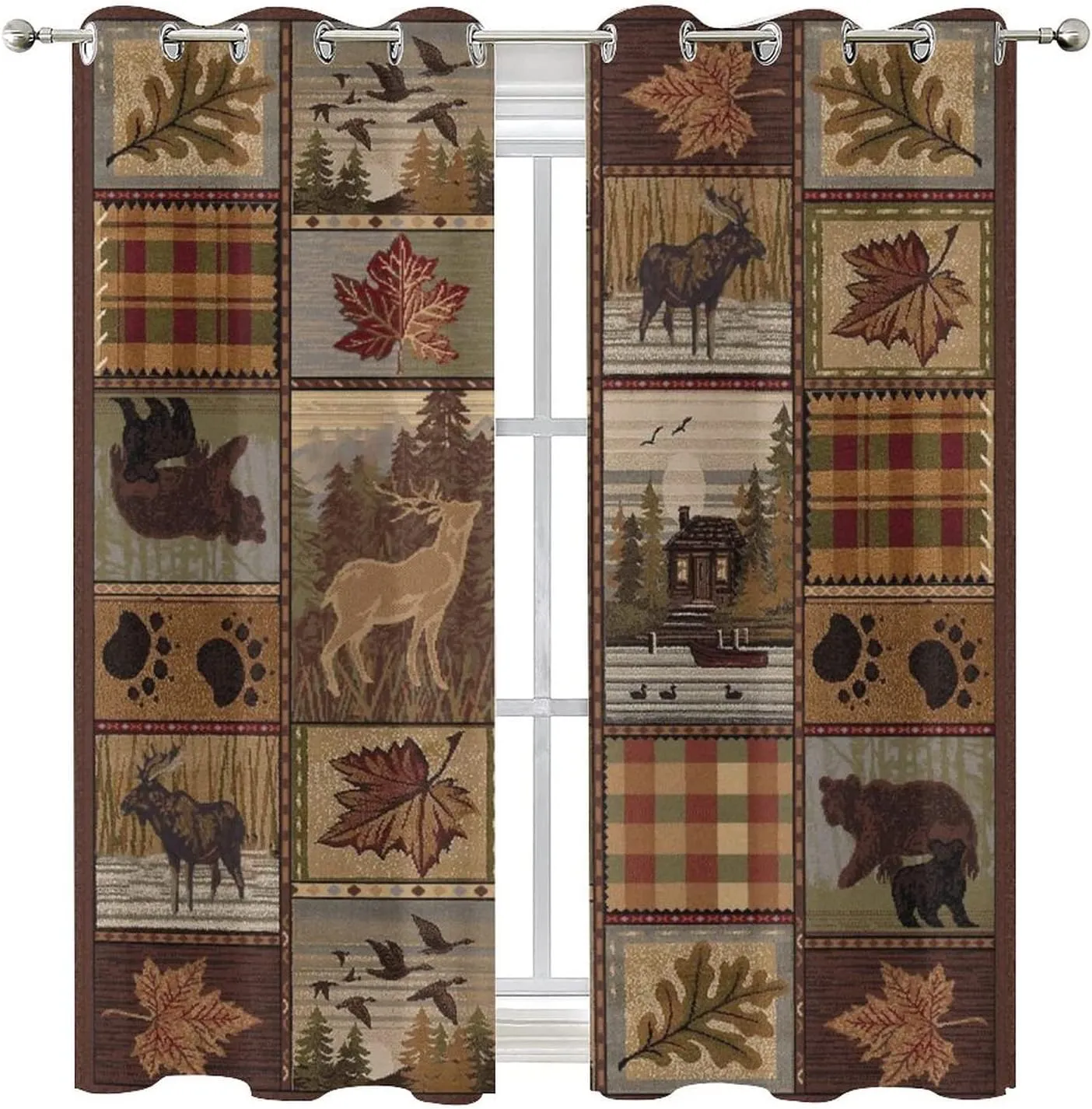 Farmhouse Bear Moose Deer Room Darkening Blackout Window Curtains with Grommets,Country Style Vintage Retro Rustic Lodge Energy Efficient Window Treatment for Living Room 2 Panels 45L x 21W