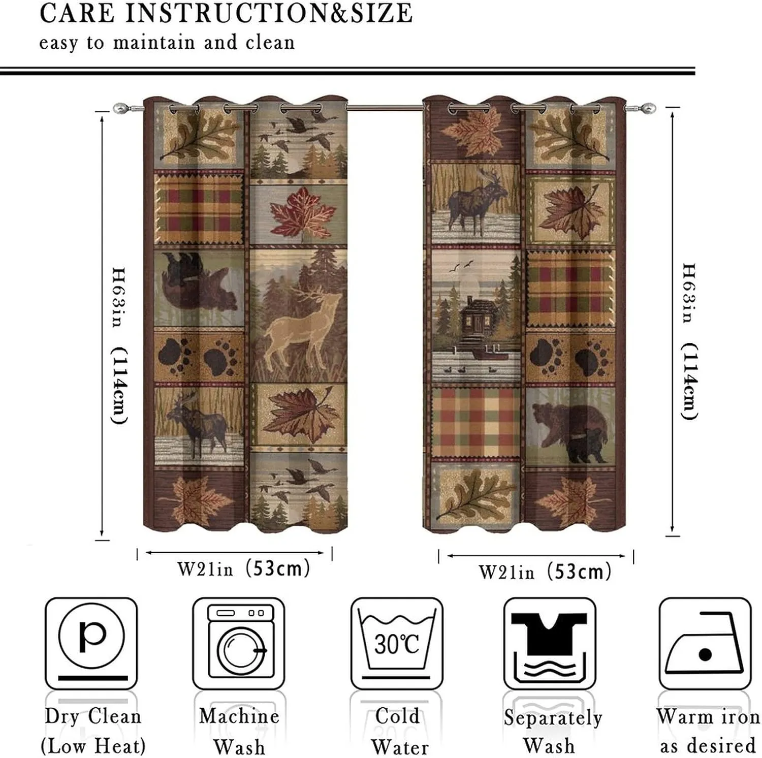 Farmhouse Bear Moose Deer Room Darkening Blackout Window Curtains with Grommets,Country Style Vintage Retro Rustic Lodge Energy Efficient Window Treatment for Living Room 2 Panels 45L x 21W