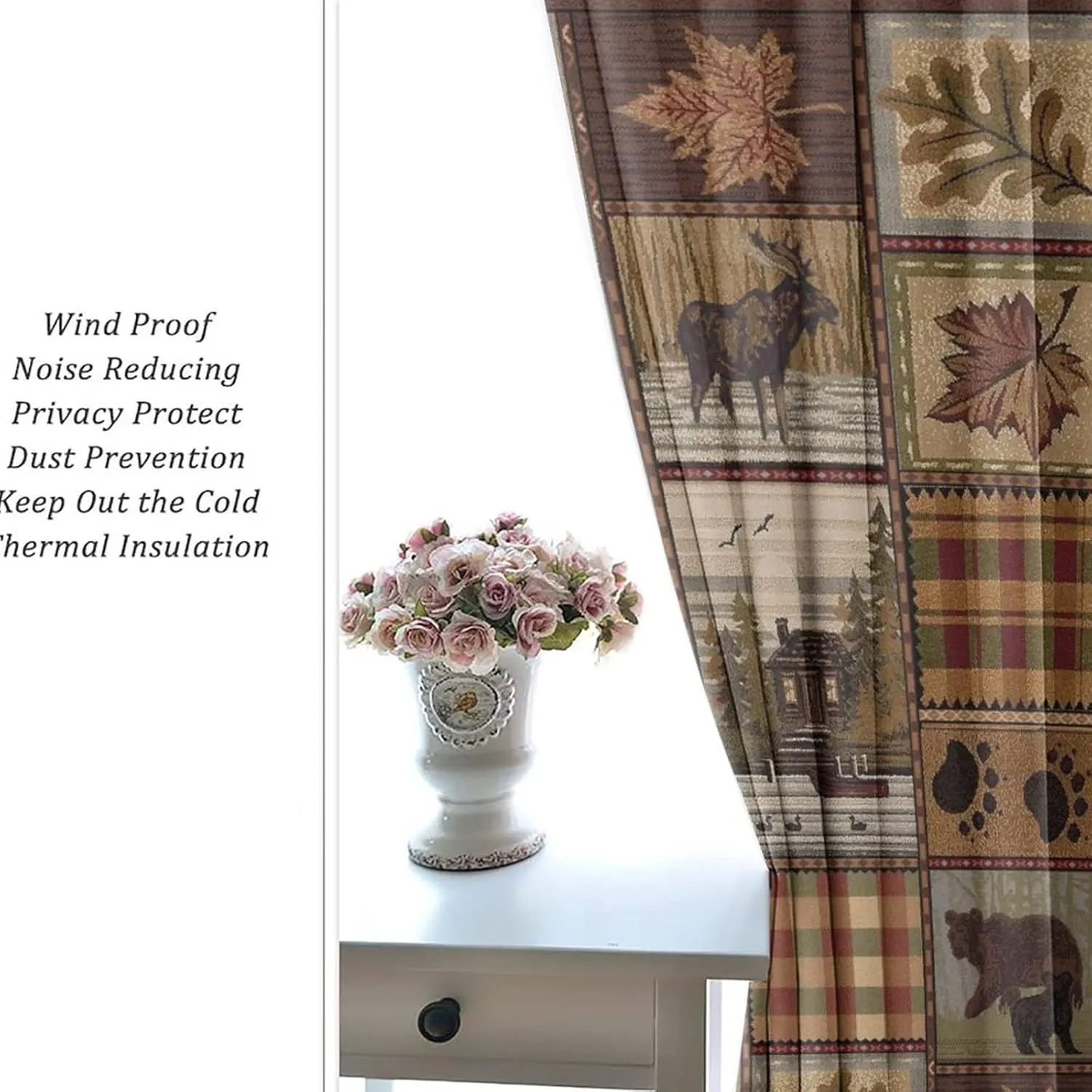 Farmhouse Bear Moose Deer Room Darkening Blackout Window Curtains with Grommets,Country Style Vintage Retro Rustic Lodge Energy Efficient Window Treatment for Living Room 2 Panels 45L x 21W