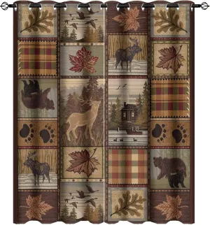 Farmhouse Bear Moose Deer Room Darkening Blackout Window Curtains with Grommets,Country Style Vintage Retro Rustic Lodge Energy Efficient Window Treatment for Living Room 2 Panels 45L x 21W