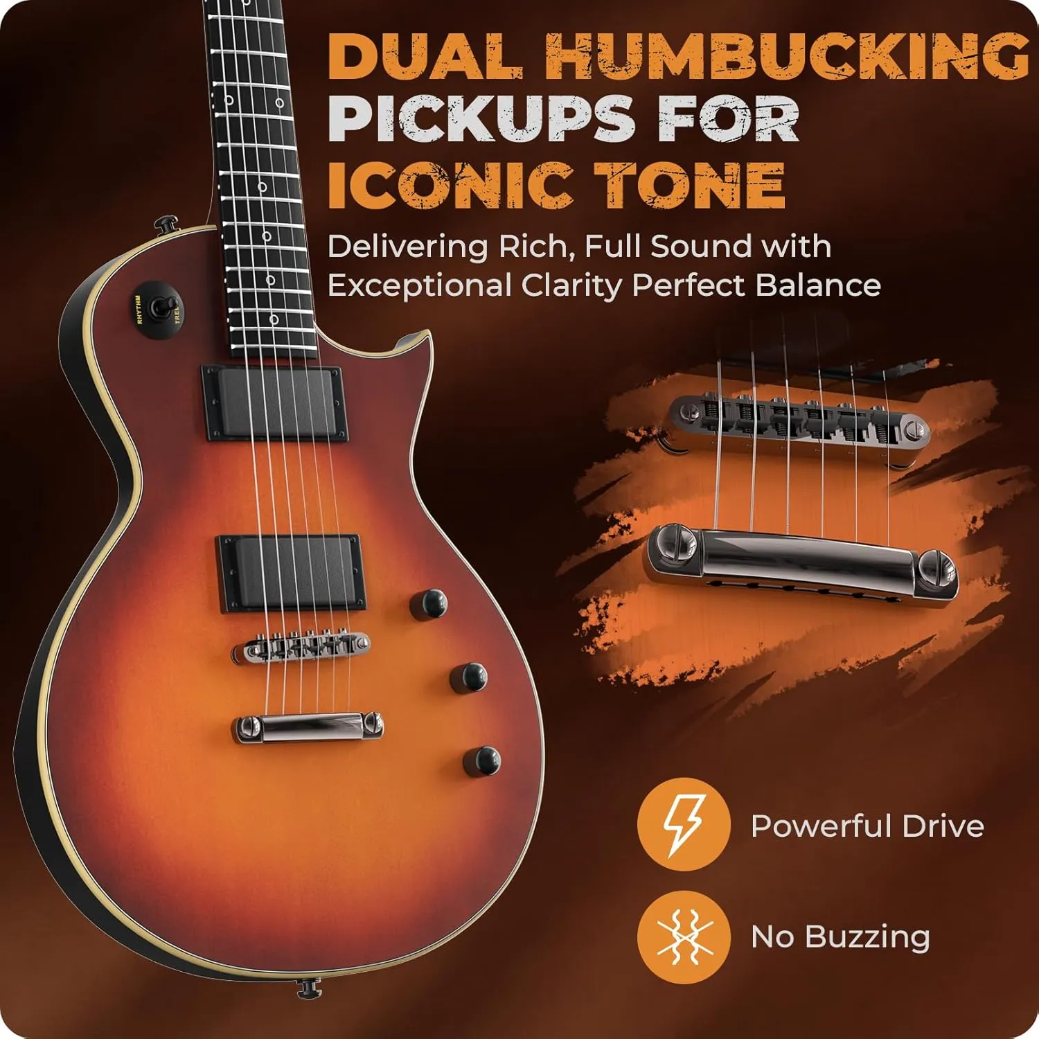 Fesley 39" LP Electric Guitar Kit:Full Size Solid Body Electric Guitars for Beginners with Humbucker Pickups,Poplar Body,Mahogany Neck,22 Frets,6 String Guitar with Gig Bag,Cable,FLP350,Matte,Sunburst