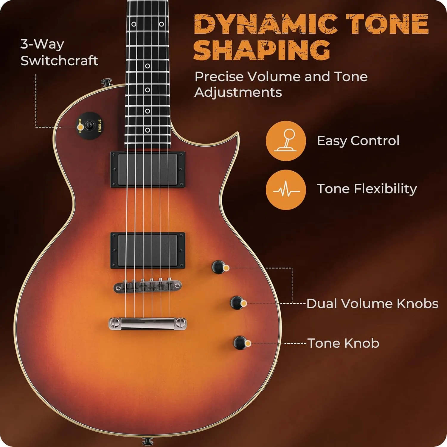 Fesley 39" LP Electric Guitar Kit:Full Size Solid Body Electric Guitars for Beginners with Humbucker Pickups,Poplar Body,Mahogany Neck,22 Frets,6 String Guitar with Gig Bag,Cable,FLP350,Matte,Sunburst