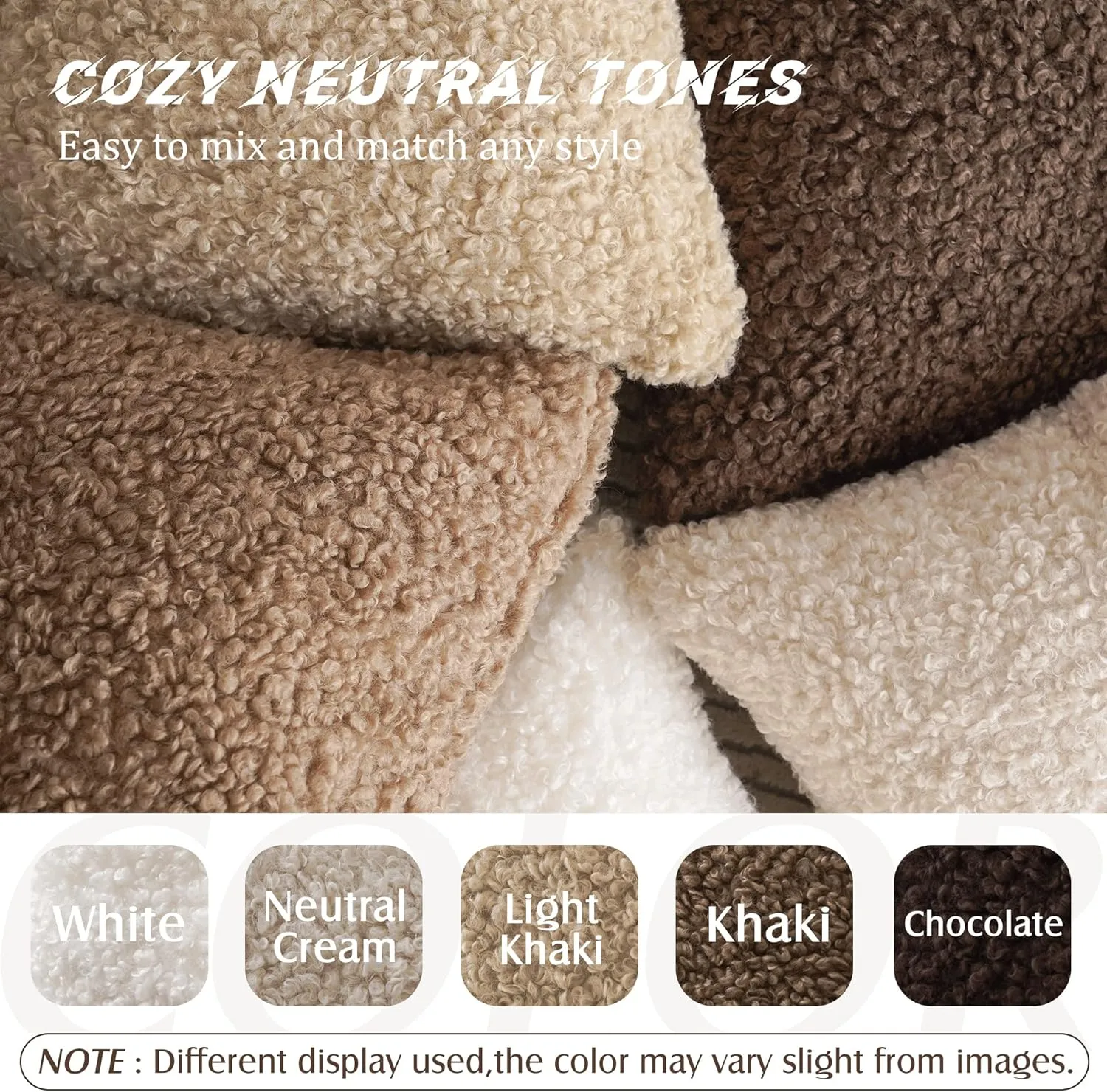 Foindtower 2 Pieces 22x22 Inch Khaki, Faux Fur Throw Pillow Cover Accent Sherpa Pillow Fuzzy Soft Pillowcases Sheepskin Decorative Fleece Cushion Case for Bed Couch Living Room