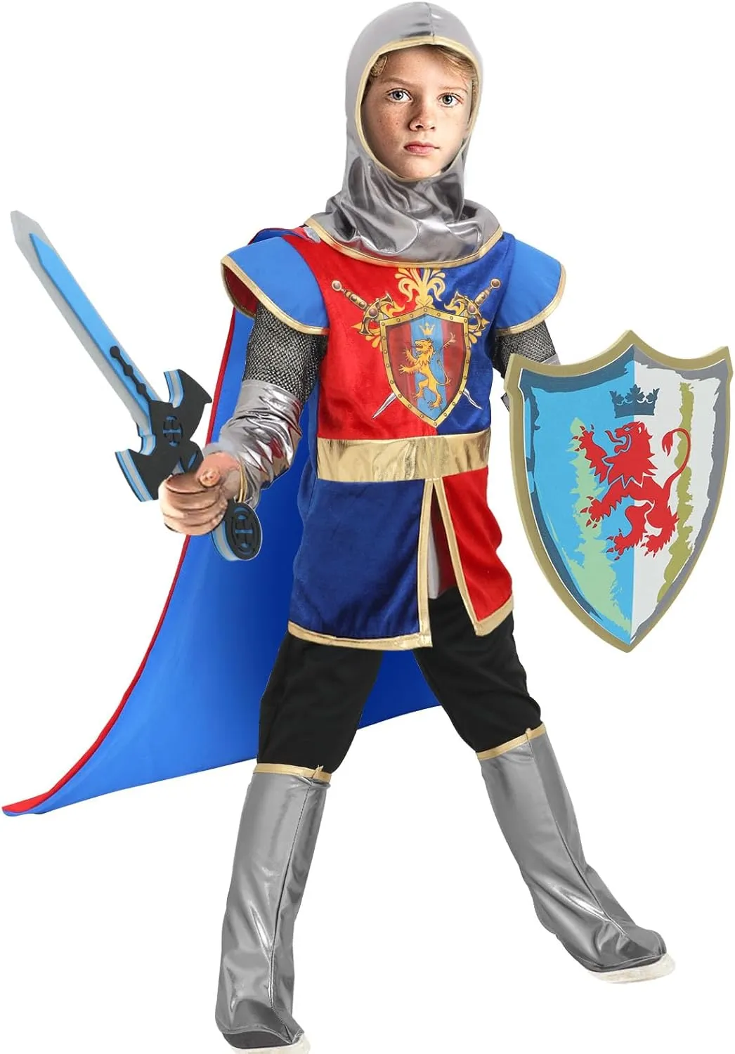 G.C Kids Knight Costume Toddler Boy Dress Up Clothes Medieval Costumes with Cape Toys Accessories Halloween Cosplay Gifts