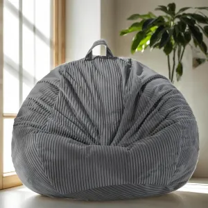 Giant Grey Corduroy Bean Bag Chair Cover (3ft NoFiller) - Premium Storage Solution for Stuffed Animals, Fluffy Floor Sofa for Living Room, Bedroom, Dorm - Soft Grey Chair for Kids Teens Adults
