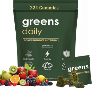 Greens Gummies - Organic Chlorella and Spirulina, Digestive & Gut Health, Formulated with 60  Ingredients, Multi-Vitamins & Minerals, Daily Gummies, 224 Gummies Bear
