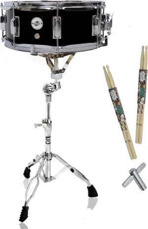 GRIFFIN Snare Drum Kit with Snare Stand, 2 Pairs of Drum Sticks & Drum Key | Wood Shell Drum Set, Maple Sticks, Chrome Holder Acoustic Marching Percussion Musical Instrument Practice Package