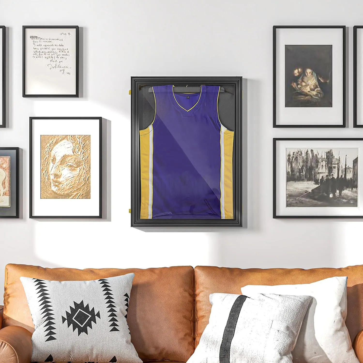 HOMCOM 24" x 32" Jersey Frame Display Case, UV-Resistant Jersey Shadow Box with 2 Keys, Hanger, Black
