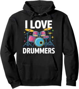 I Love Drummers Colorful Drum Kit Vibes Pullover Hoodie