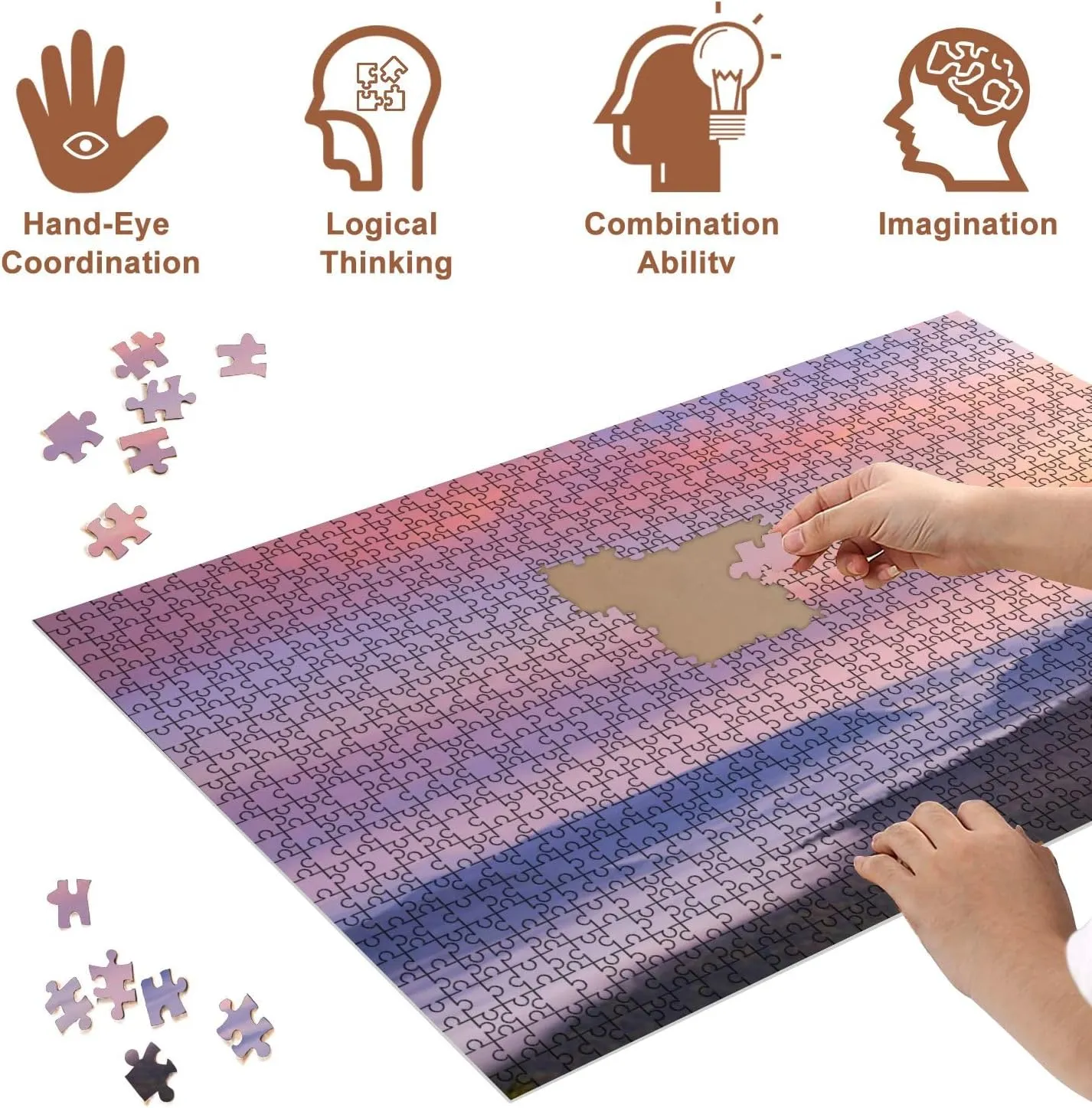 Jigsaw Puzzles 500 Pieces for Adult Autumn Sunrise Mountainous Rural Area Puzzle Game for Family Wooden Puzzle Toy Educational Games Puzzles for Home Decor