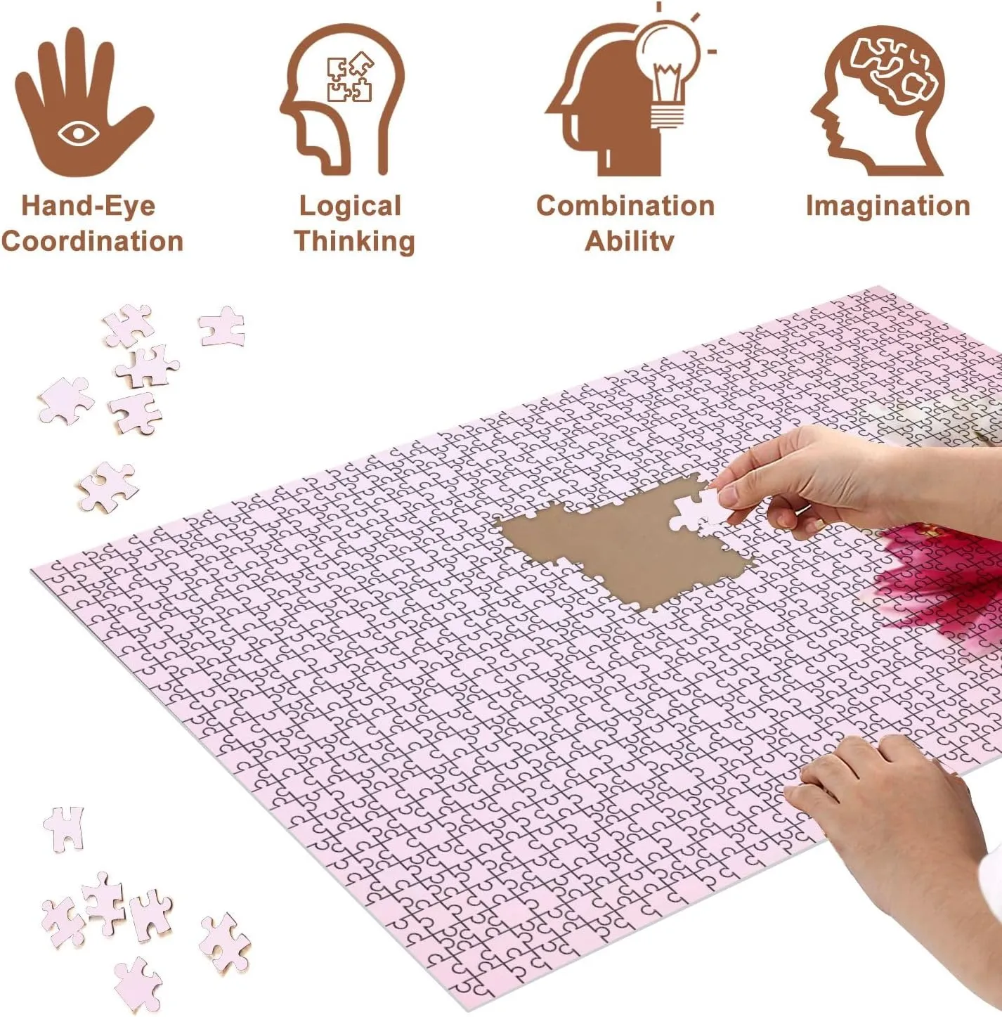 Jigsaw Puzzles 500 Pieces for Adult Beautiful Blooming Lotus Flowers Pink Flat Lay Puzzle Game for Family Wooden Puzzle Toy Educational Games Puzzles for Home Decor