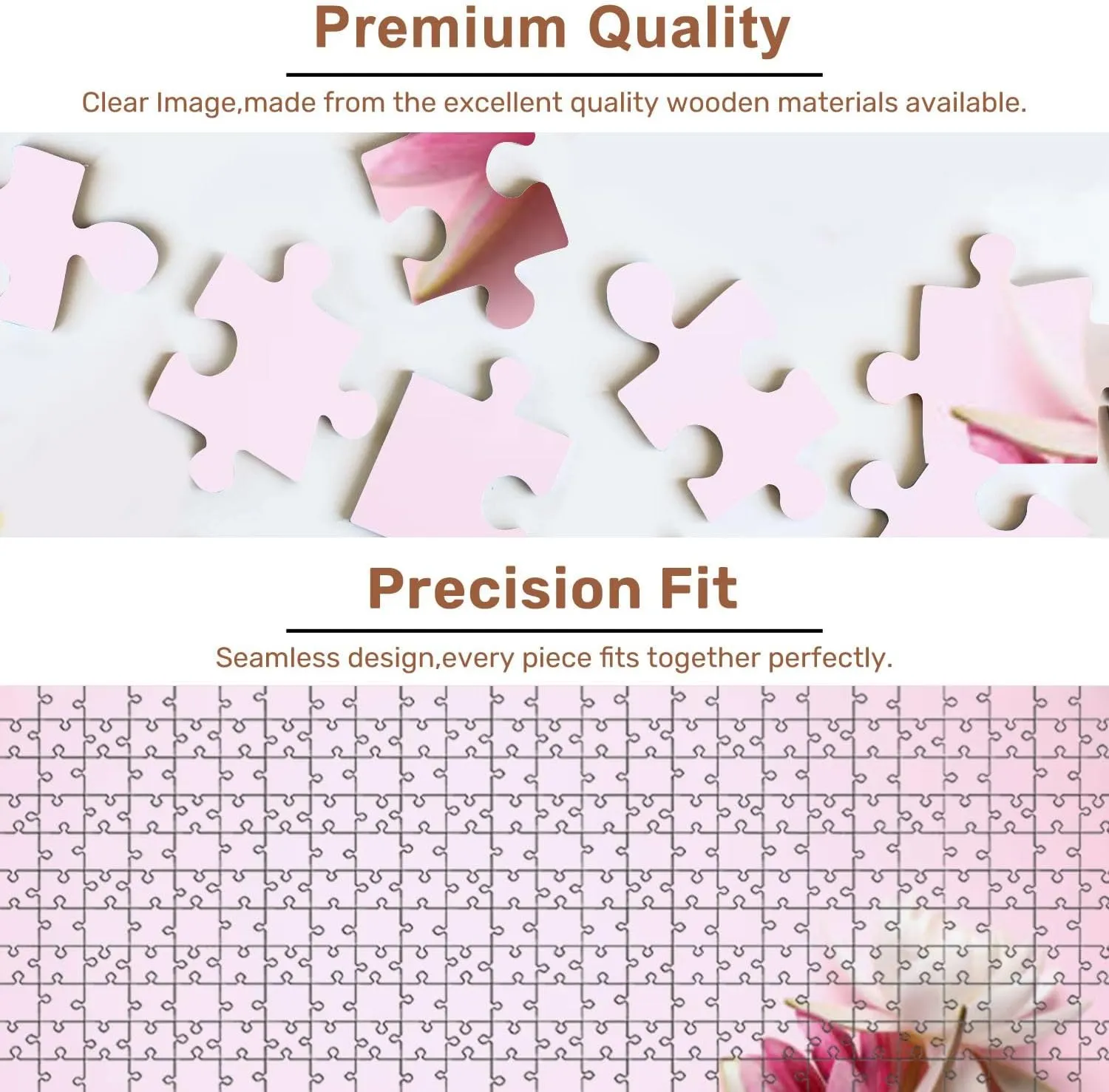 Jigsaw Puzzles 500 Pieces for Adult Beautiful Blooming Lotus Flowers Pink Flat Lay Puzzle Game for Family Wooden Puzzle Toy Educational Games Puzzles for Home Decor